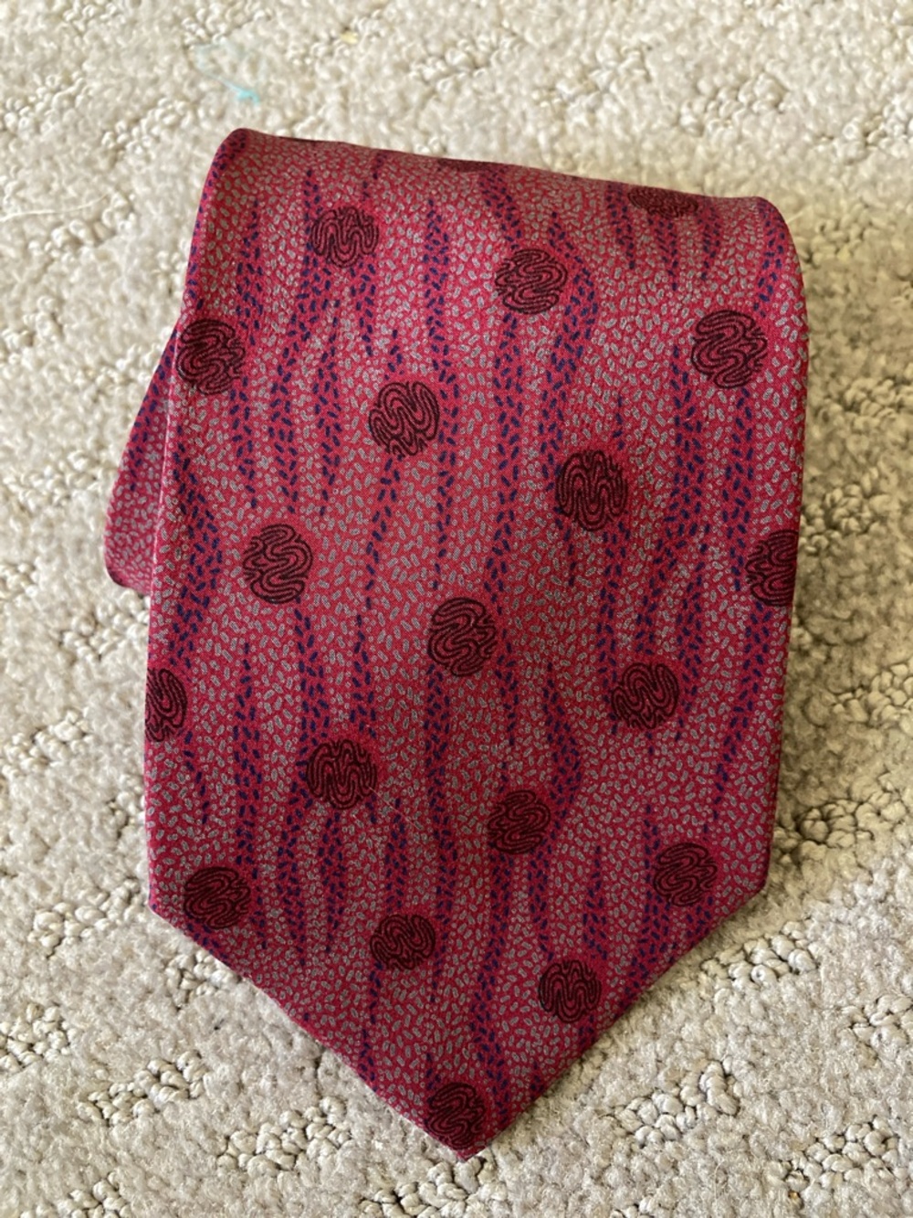 Vintage Lanvin silk burgundy abstract silk neck tie.